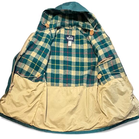 Vintage Woolrich Green Parka Jacket Sz M Plaid Wool Lined Hooded USA Made Coat - Picture 6 of 10